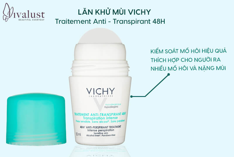 Lăn khử mùi Vichy nắp xanh thích hợp cho người mồ hôi nhiều và nặng mùi